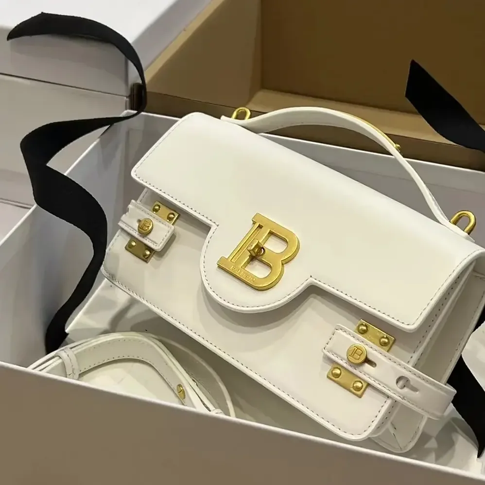 Balmain B-Buzz Shoulder 24 Calfskin Bag for Women in White