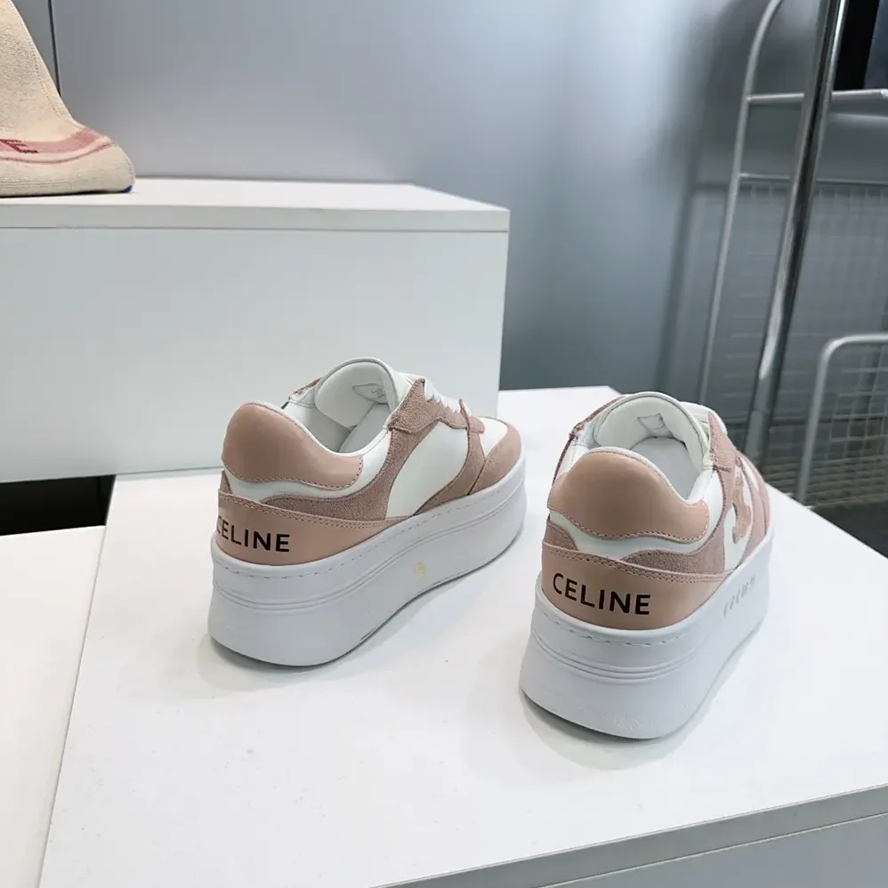 Celine Block Wedge Sneaker With Triomphe Patch In Calfskin And Suede Calfskin for Women in Pink