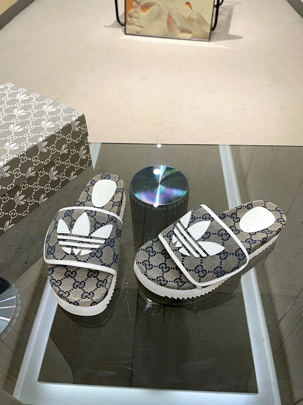 Gucci x Adidas GG Platform Sandal Grey for Women Gucci x Adidas GG Platform Sandal Grey for Women