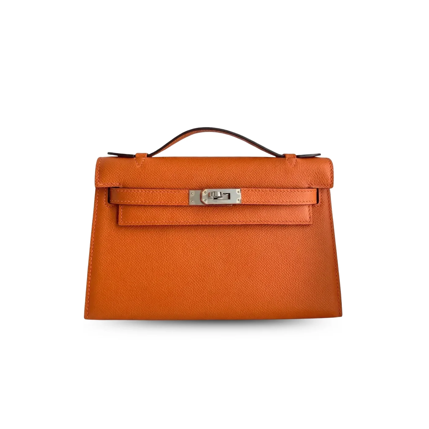 Hermes Kelly Pochette Top Handle Bag in Orange Epsom Palladium Hardware