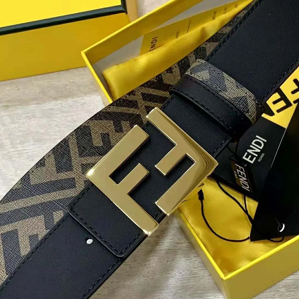 Fendi FF Rounded Belt Black Leather Reversible for Men in Gold
