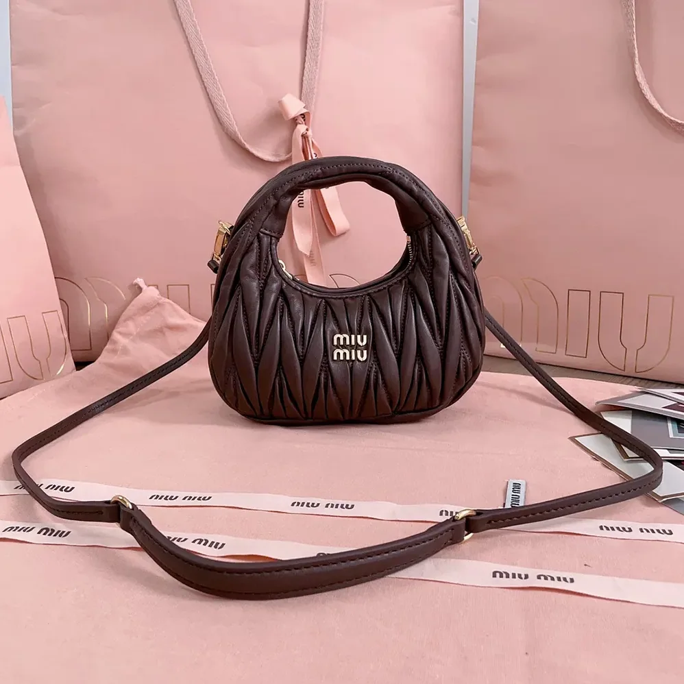 Miu Miu Wander Matelassé Nappa Leather Hobo Mini-Bag for Women in Burgundy