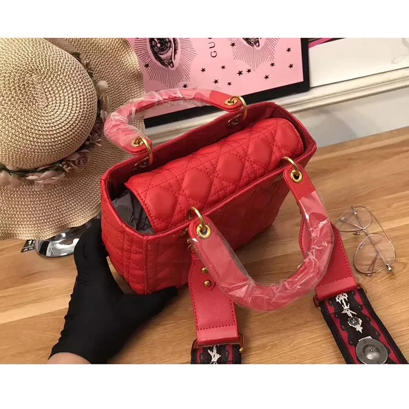 Dior My Lady Dior Bag in Cannage Lambskin in Red