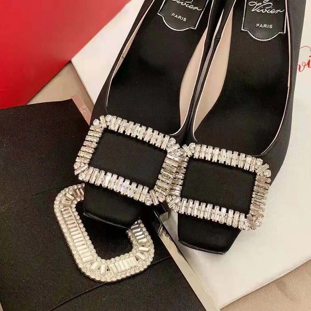 Roger Vivier Trompette Crystal Buckle Pumps in Satin for Women