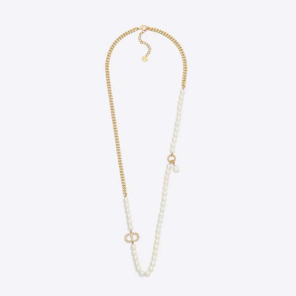 Dior 30 Montaigne Long Necklace Gold-Finish Metal and Silver for Women in Tone Crystals