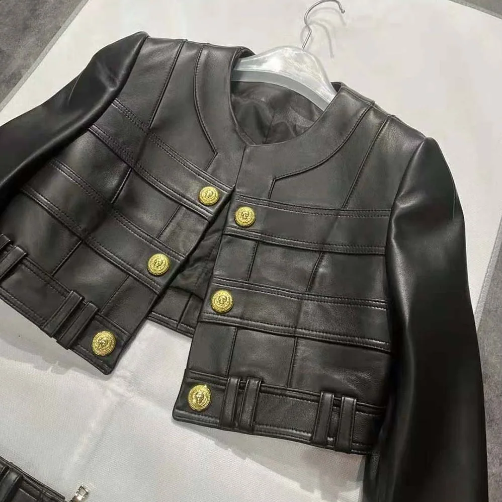 Balmain Short Soft Leather Jacket in Lambskin for Women in Black