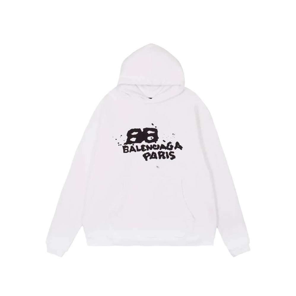 Balenciaga Hand Drawn BB Icon Hoodie Large Fit in White and Black for Women