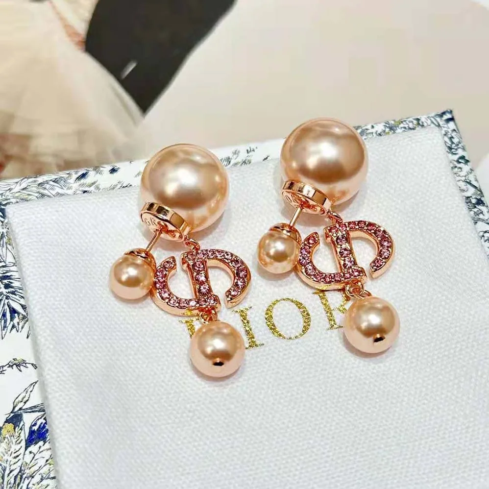 Dior Tribales Earrings Pink-Finish Metal with Pink Resin Pearls and Crystals for Women