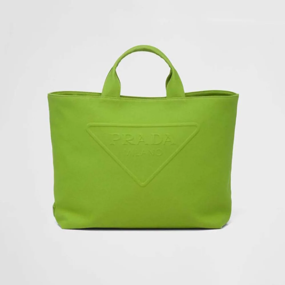 Prada Canvas Tote Bag with Contemporary Take on Classic Beach Designs for Women in Lime Prada Canvas Tote Bag with Contemporary Take on Classic Beach Designs for Women in Lime