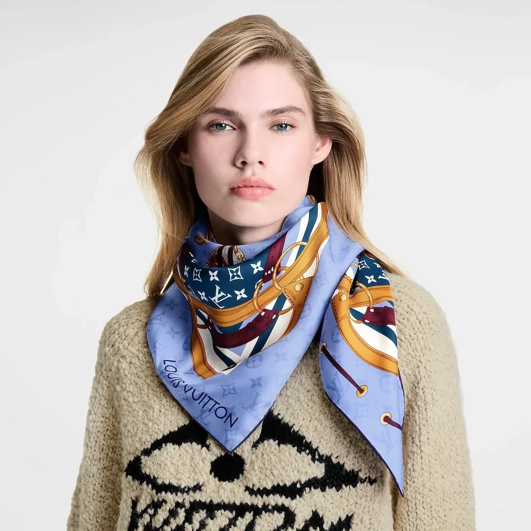 Louis Vuitton Flower And Straps Square 90 Scarf Blue Denim