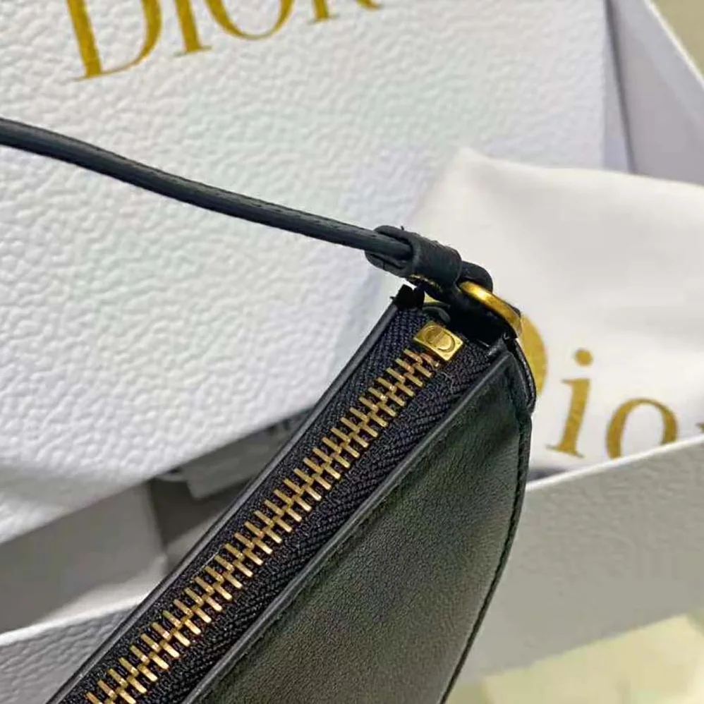 Dior Saddle Shoulder Pouch Black Goatskin for Women