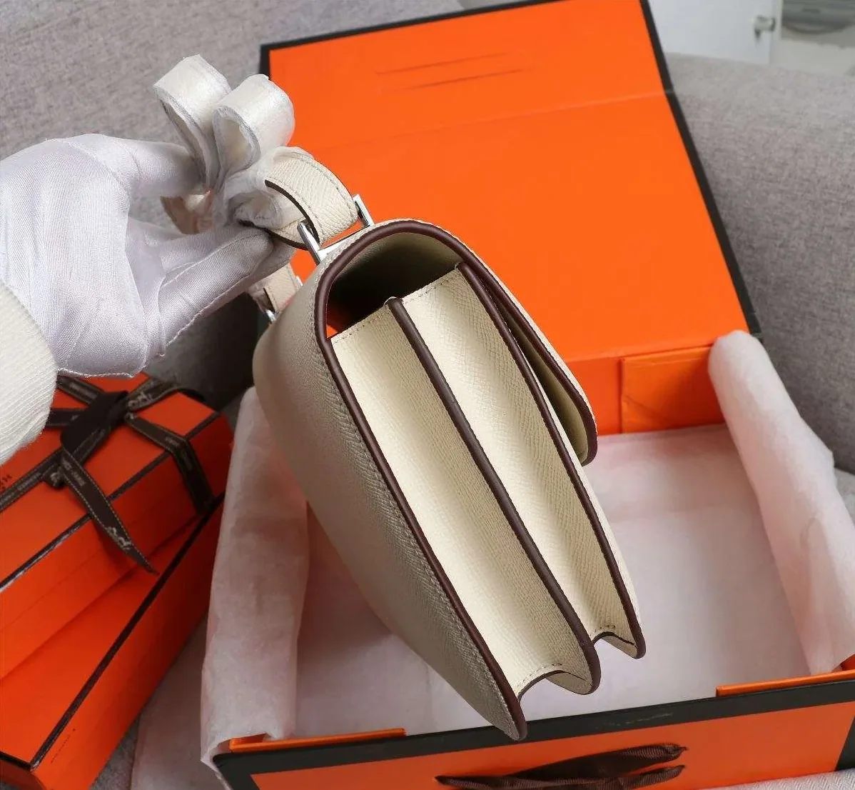 Hermes Constance Handbag Off White /