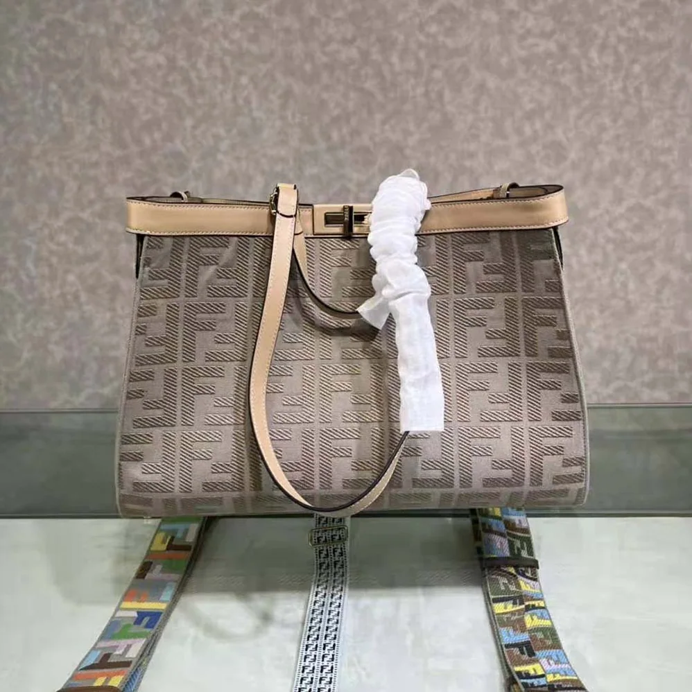 Fendi Medium Peekaboo X for Women in Tote Gray Canvas Bag Fendi Medium Peekaboo X for Women in Tote Gray Canvas Bag