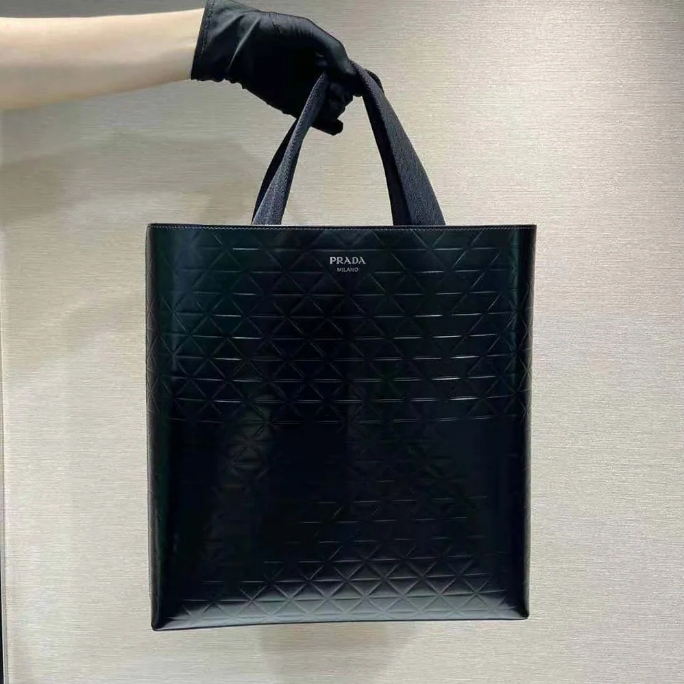 Prada Brushed Leather Tote Bag with Water Bottle for Men in Black