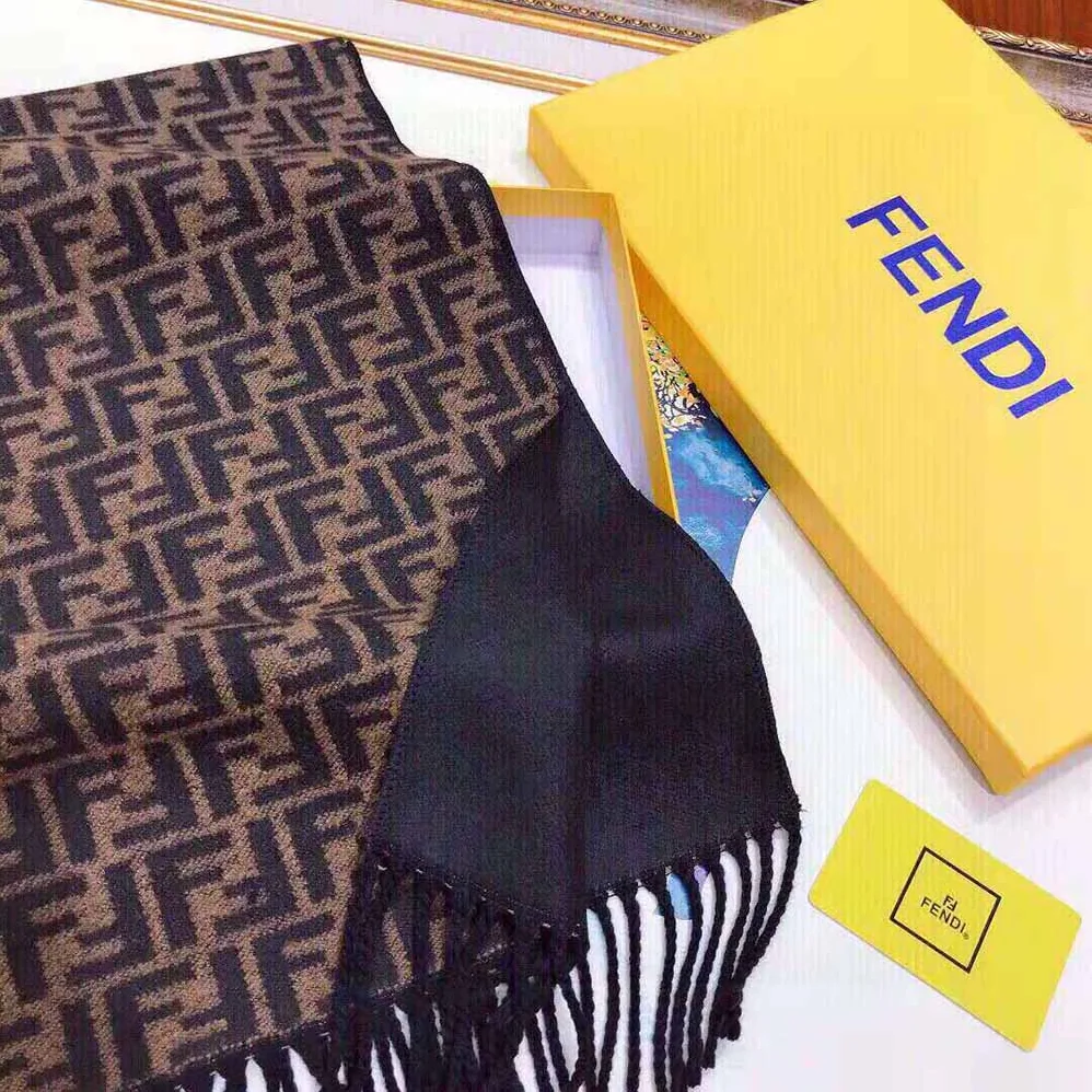 Fendi Brown Wool Scarf with Fringing for Women