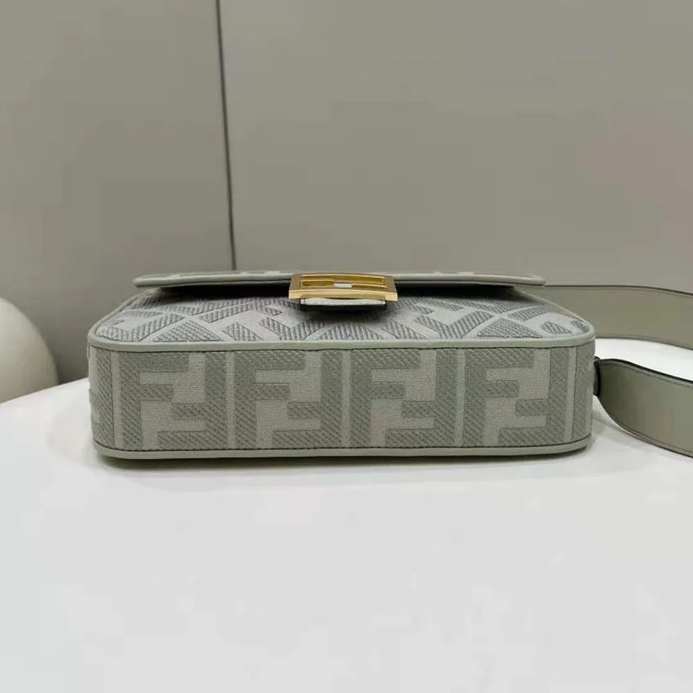 Fendi Baguette Light Green Canvas Bag with FF Embroidery for Women Fendi Baguette Light Green Canvas Bag with FF Embroidery for Women