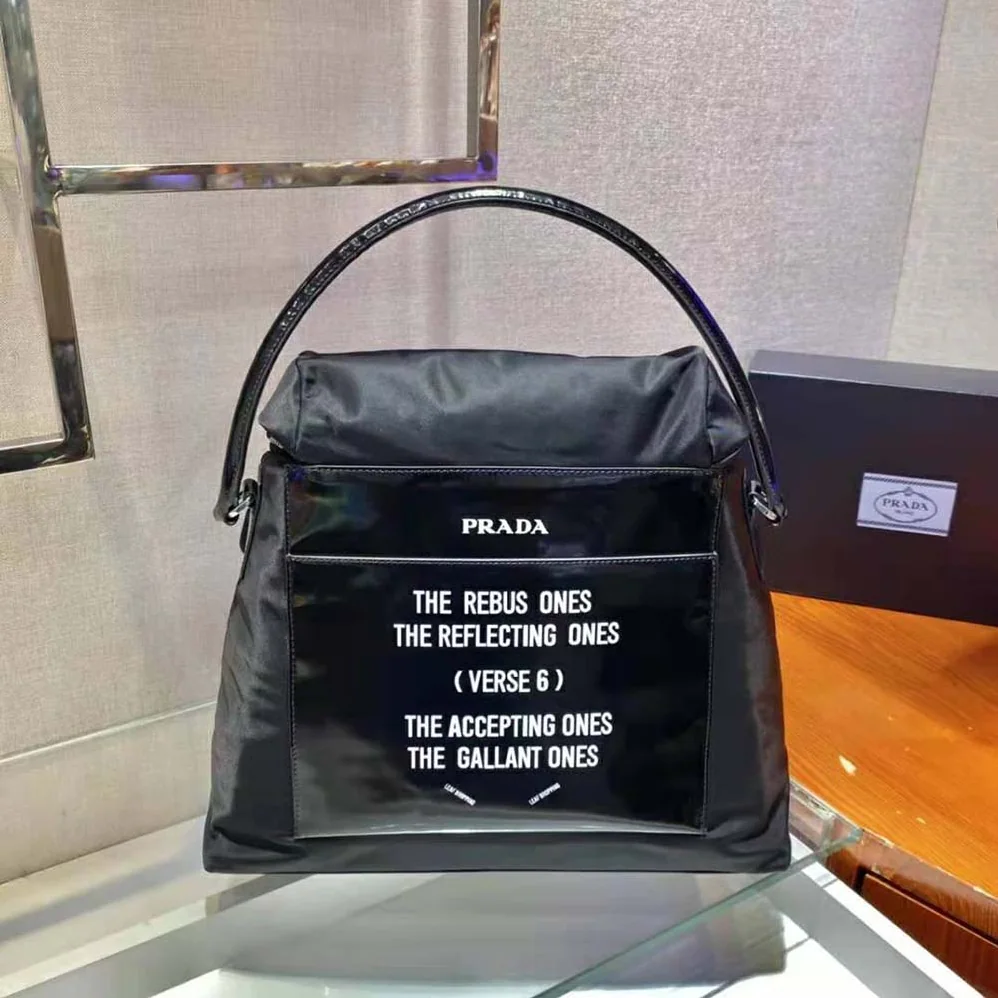Prada Signaux Nylon and Leather Hobo Bag for Women in Black