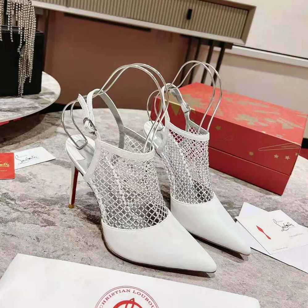 Christian Louboutin Plougesta Pump Strass in 100 mm Heel Height for Women in White Christian Louboutin Plougesta Pump Strass in 100 mm Heel Height for Women in White