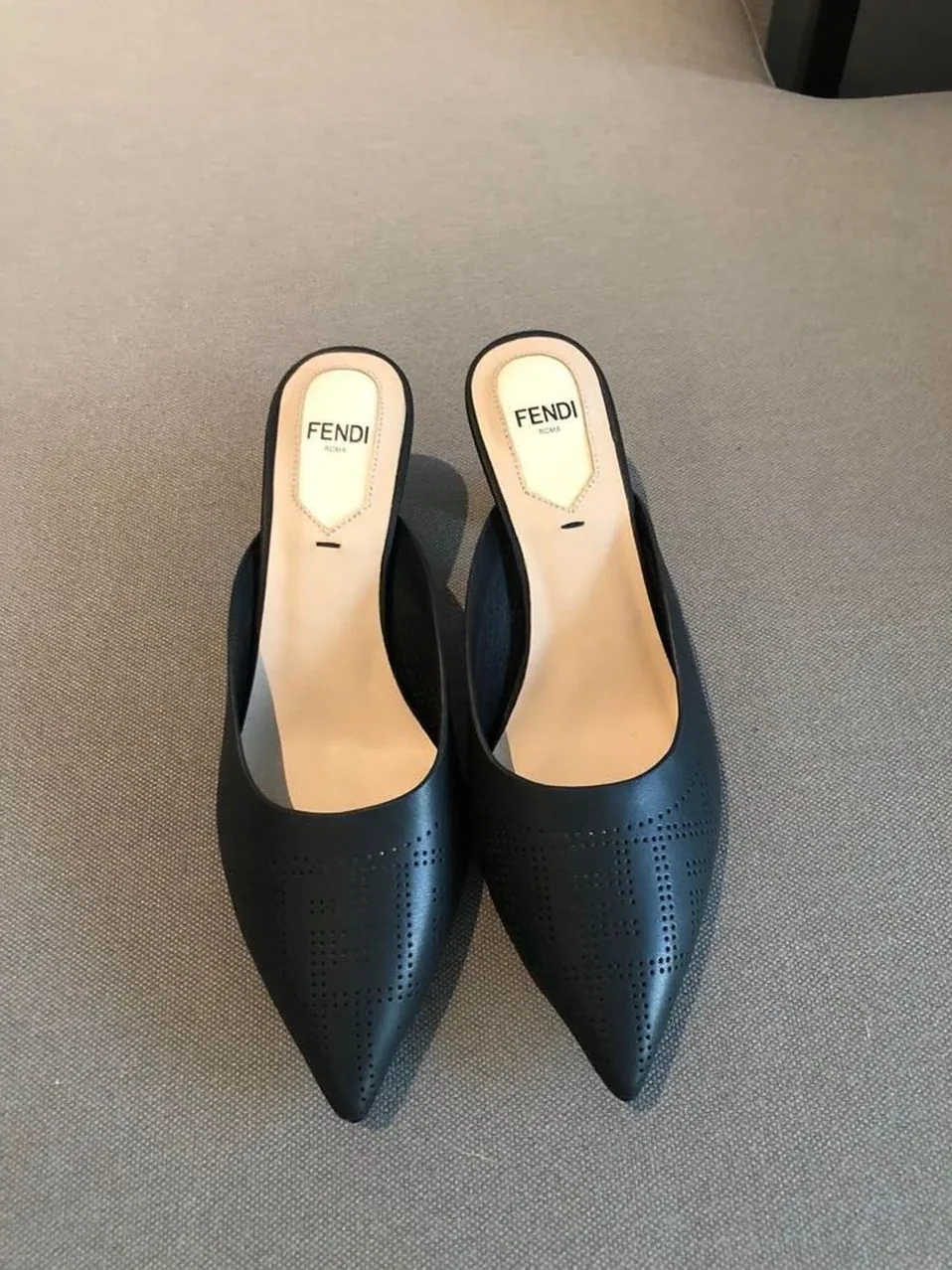 Fendi Colibri Perforated FF Sabot Mules Spring/Summer 2020 Collection, Black