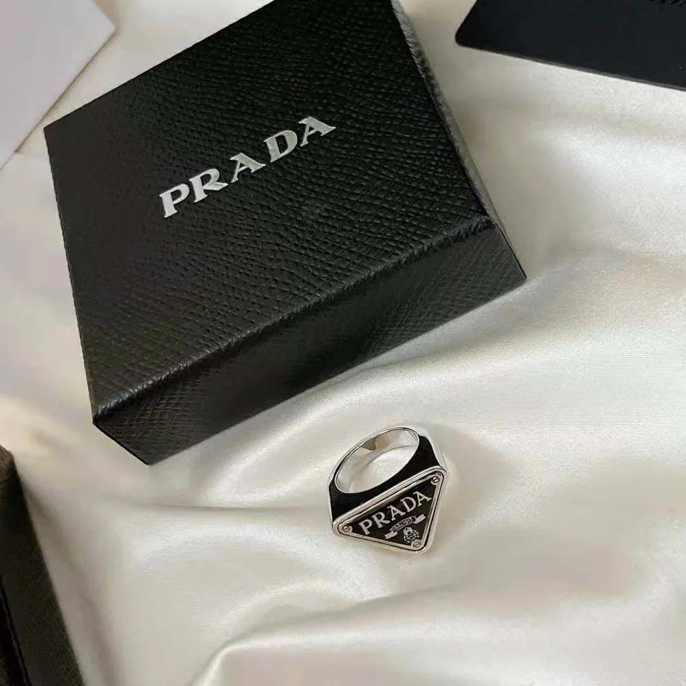 Prada 925 Sterling Silver with Enamel Symbole Ring for Women Prada 925 Sterling Silver with Enamel Symbole Ring for Women