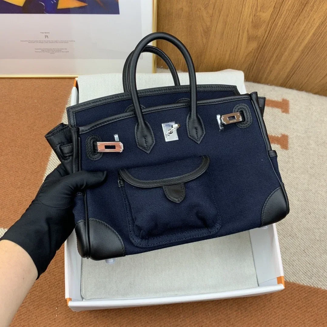 Hermes Birkin Cargo 25 Top Handle Bag in Dark Blue Silver Hardware