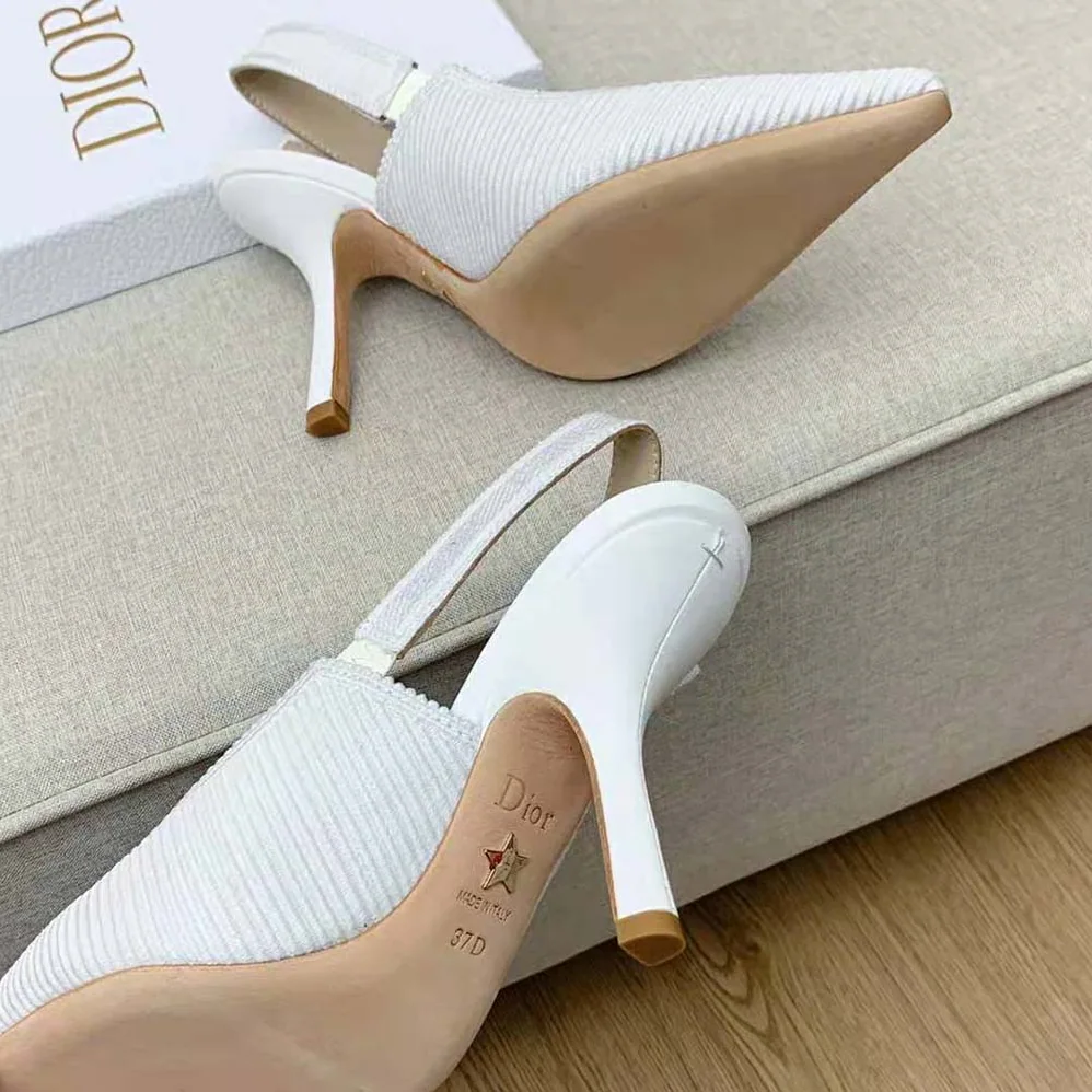 Dior J Adior Slingback Pump White Cotton Embroidery for Women Dior J Adior Slingback Pump White Cotton Embroidery for Women