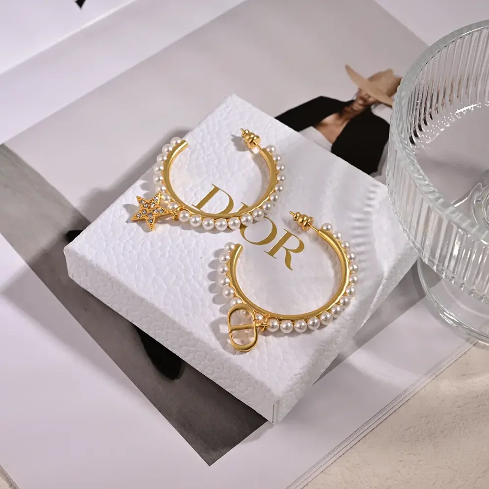 Dior Petit CD Earrings Gold-Finish Metal with White Resin Pearls for Women Dior Petit CD Earrings Gold-Finish Metal with White Resin Pearls for Women