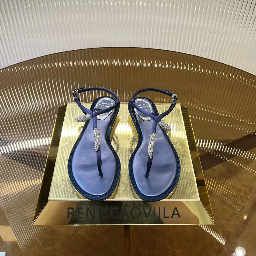 Rene Caovilla Serpente Indigo Thong Sandal 10 for Women