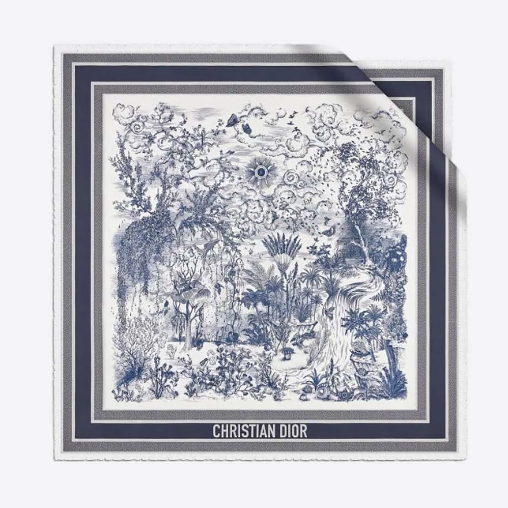 Dior Toile De Jouy Quatre Saisons Square Scarf Blue Silk Twill for Women Dior Toile De Jouy Quatre Saisons Square Scarf Blue Silk Twill for Women