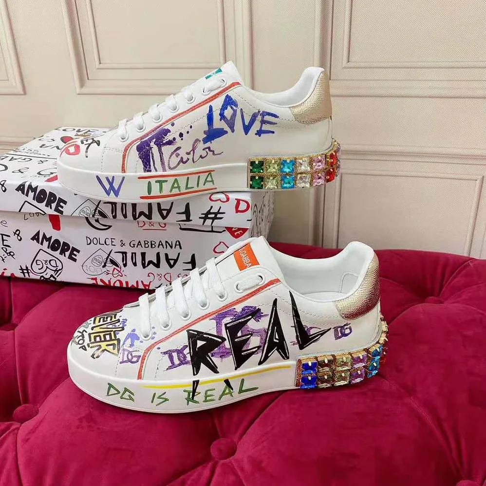 Dolce Gabbana D&G Calfskin Portofino Sneakers with Embroidery and Lettering for Unisex in Purple Dolce Gabbana D&G Calfskin Portofino Sneakers with Embroidery and Lettering for Unisex in Purple