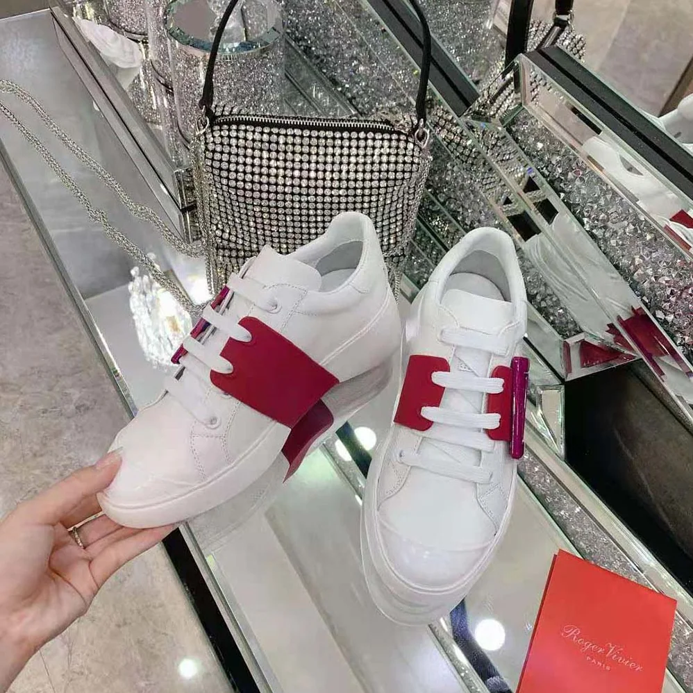 Roger Vivier Viv Skate Lacquered Buckle Sneakers in Soft Leather for Women in Pink