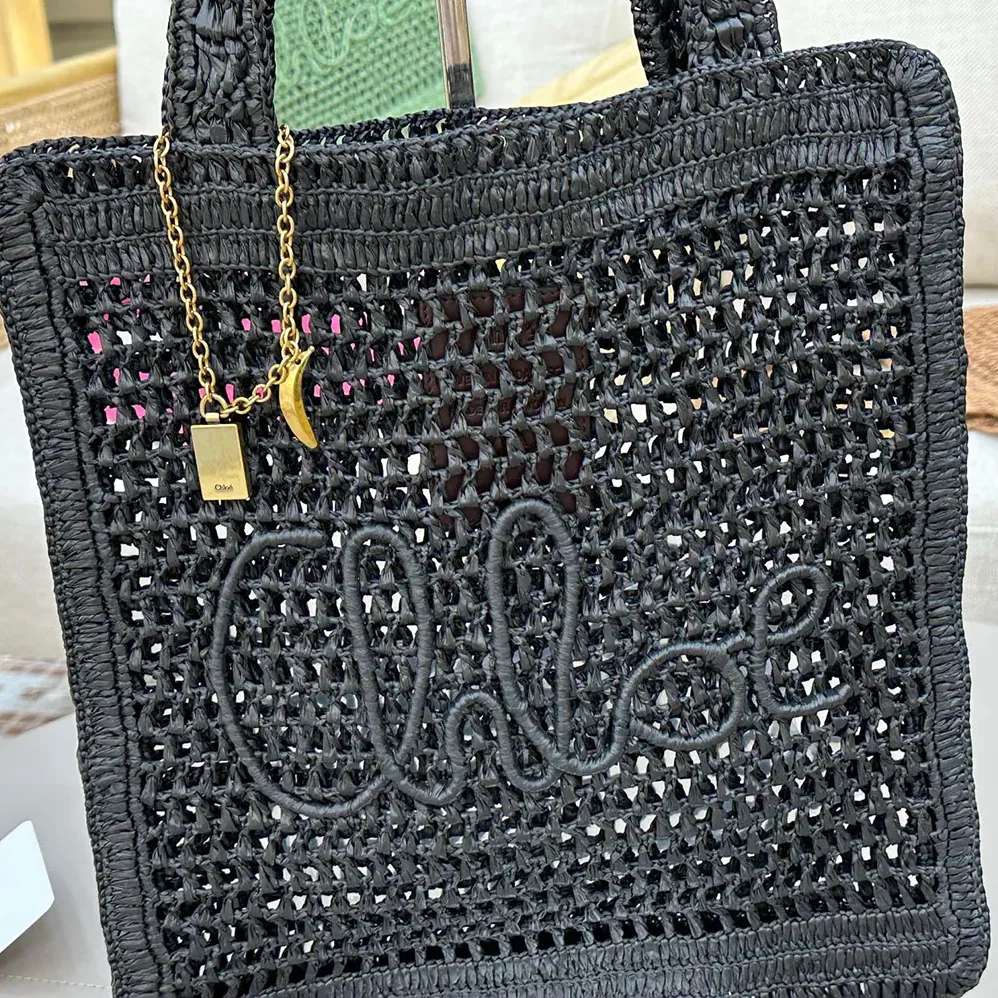 Chloe Summer Banana Tote Bag In Raffia for Women in Black