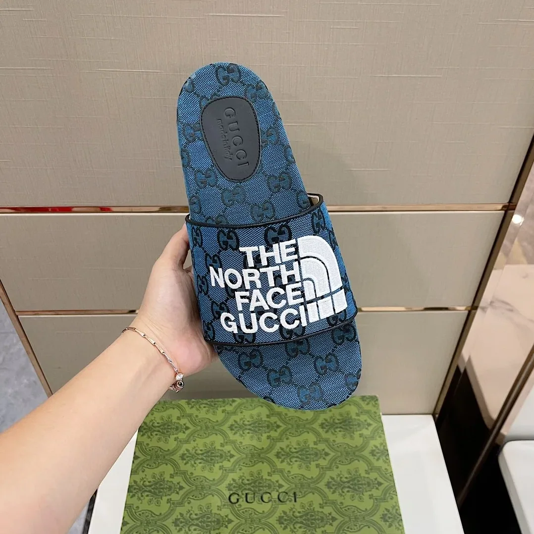 Gucci GG Canvas Slide Sandal Blue Gucci GG Canvas Slide Sandal Blue