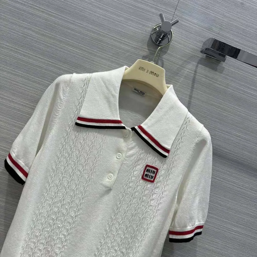 Miu Miu Cropped Silk and Cotton Polo Shirt for Women in White