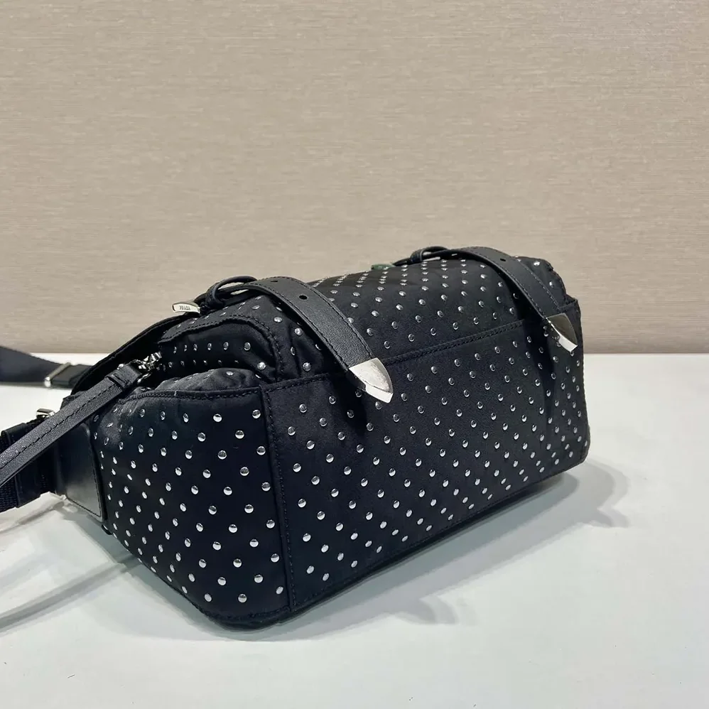 Prada Re-Nylon Shoulder Bag with Studs for Women