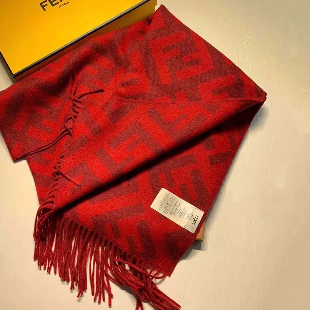 Fendi Long Scarf with Fringed Edges for Women in Red Fendi Long Scarf with Fringed Edges for Women in Red