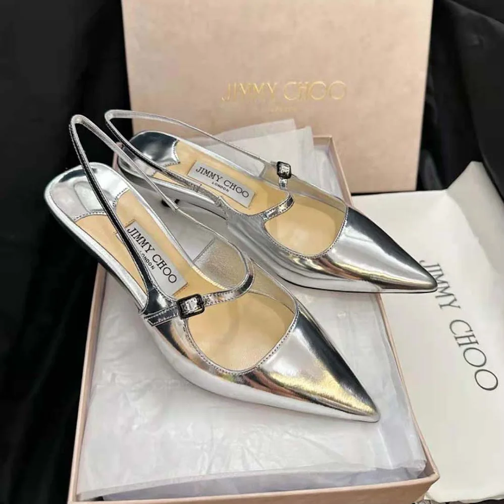Jimmy Choo Didi 45 Silver Liquid Metal Leather Pointed Pumps for Women