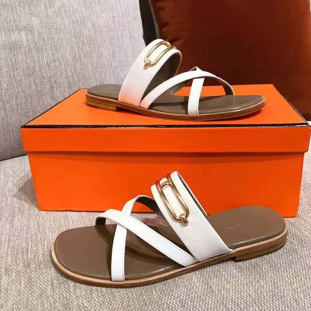 Hermes Claire Sandal in Calfskin Leather for Women in White Hermes Claire Sandal in Calfskin Leather for Women in White