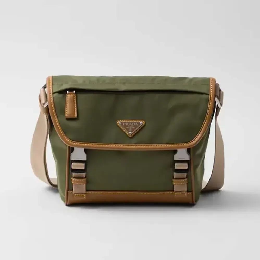 Prada Re-Nylon and Leather Shoulder Bag for Men in Dark Green