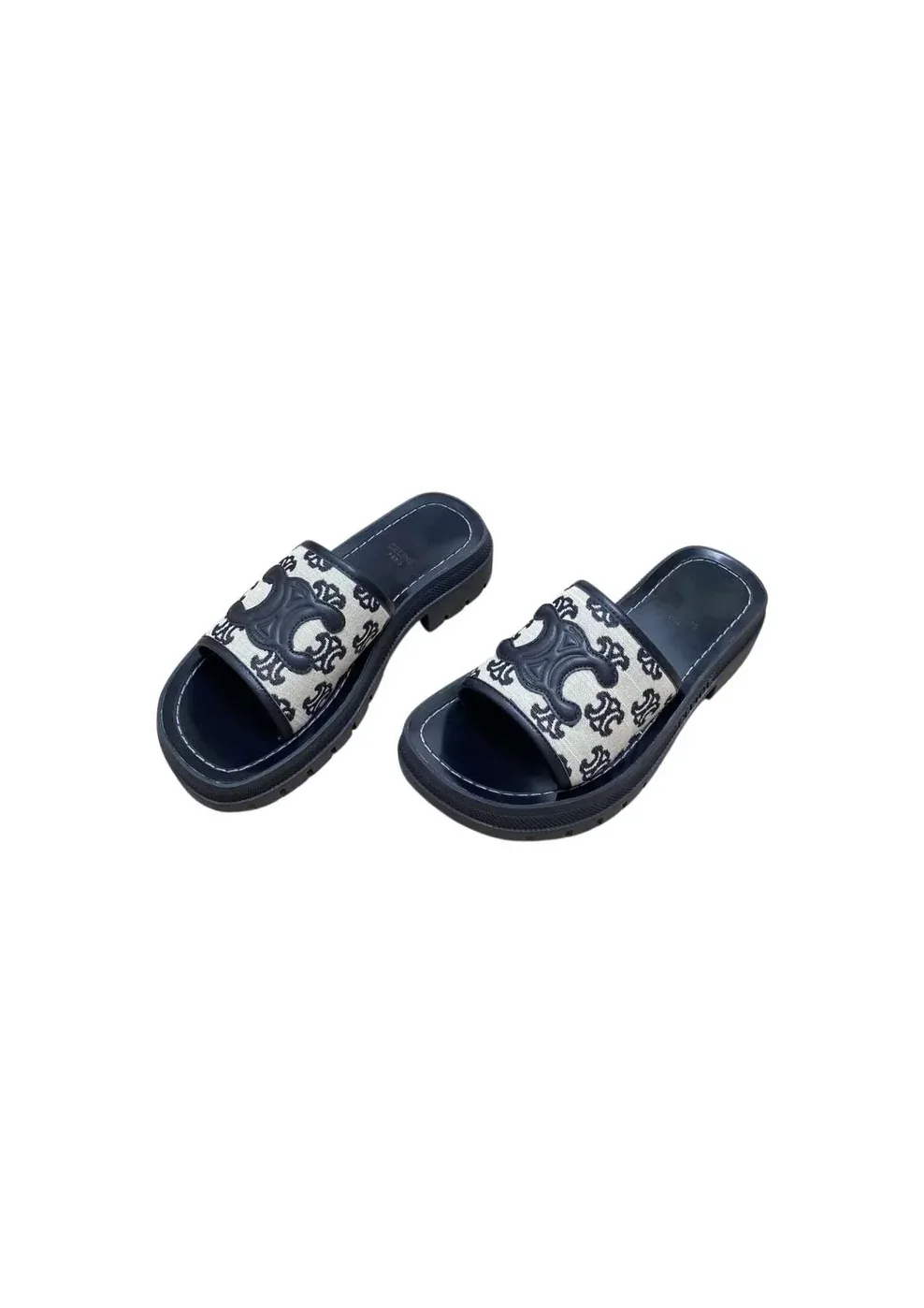 Celine Triomphe Slide In Triomphe Stamped Canvas Black Celine Triomphe Slide In Triomphe Stamped Canvas Black