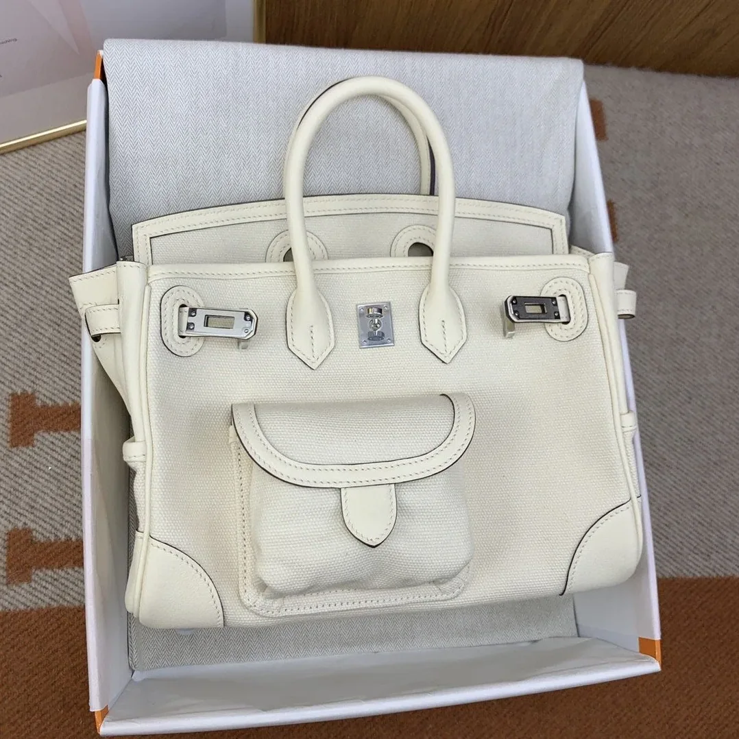 Hermes Birkin Cargo 25 Top Handle Bag in White Silver Hardware Hermes Birkin Cargo 25 Top Handle Bag in White Silver Hardware