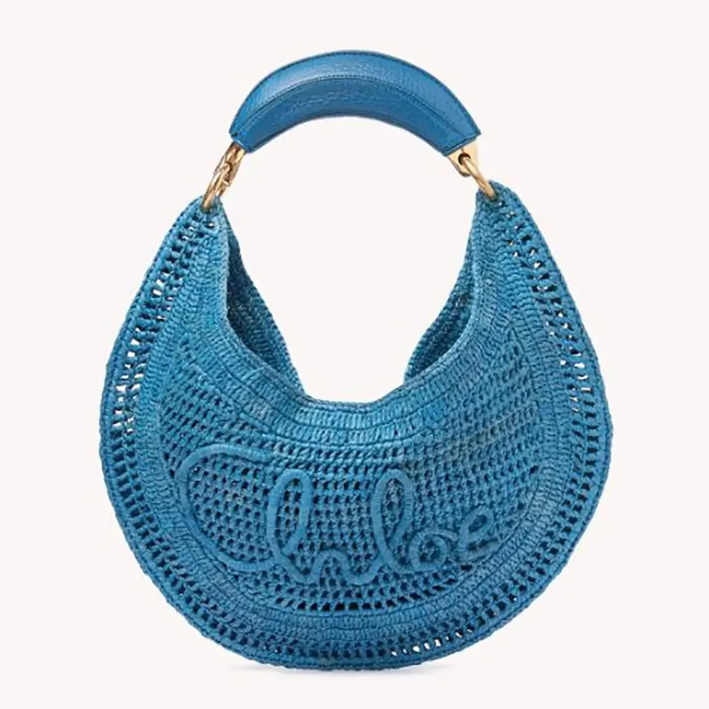 Chloe Summer Banana Hobo Bag In Raffia for Women in Blue