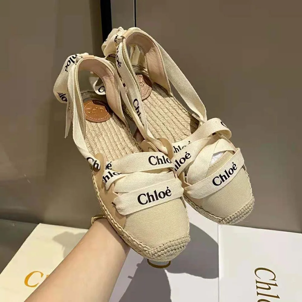Chloe Lngrid Lace-up Espadrilles in Canvas and Calfskin for Women Chloe Lngrid Lace-up Espadrilles in Canvas and Calfskin for Women