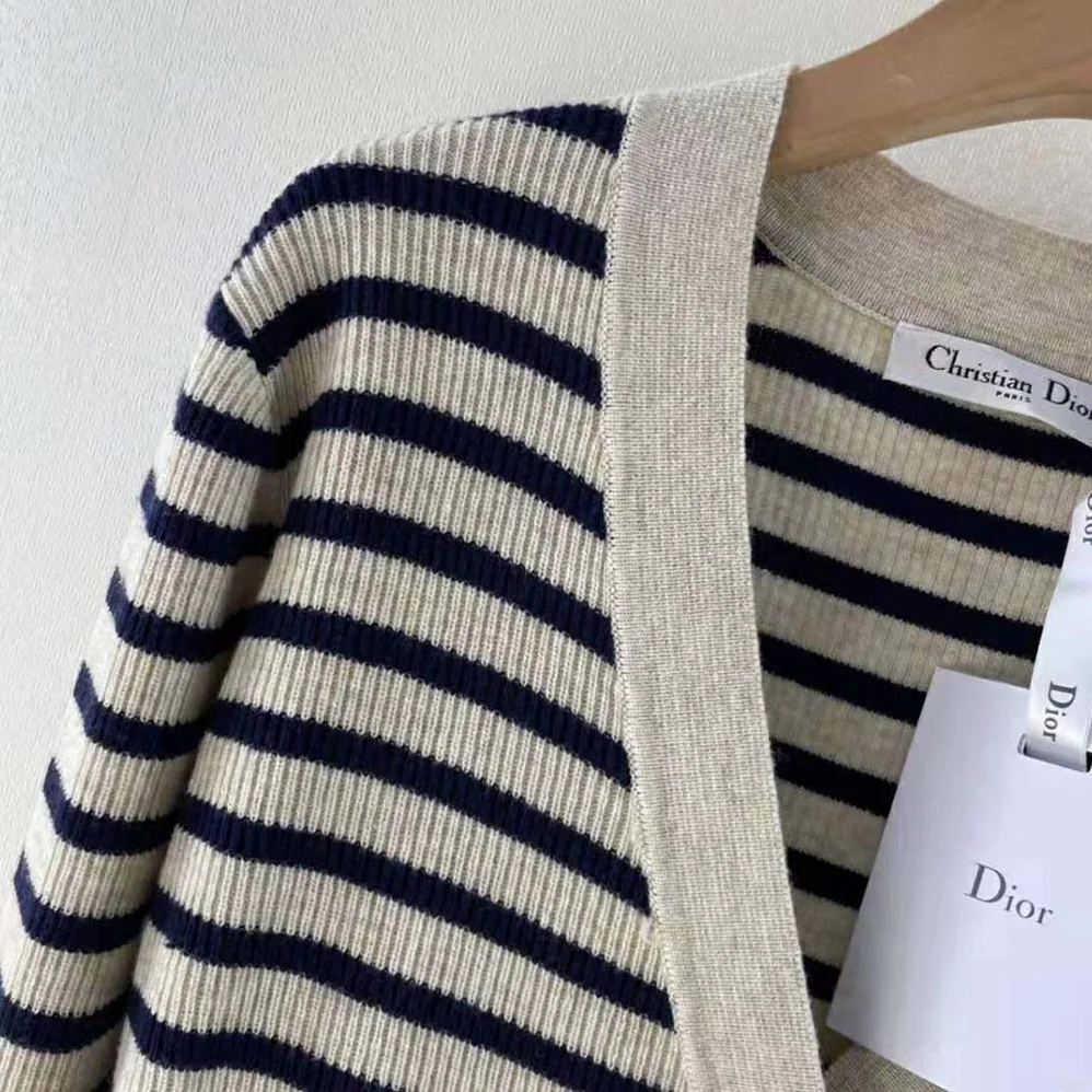 Dior Mariniere Buttoned Cardigan Navy Blue Linen Cashmere and Silk Knit for Women