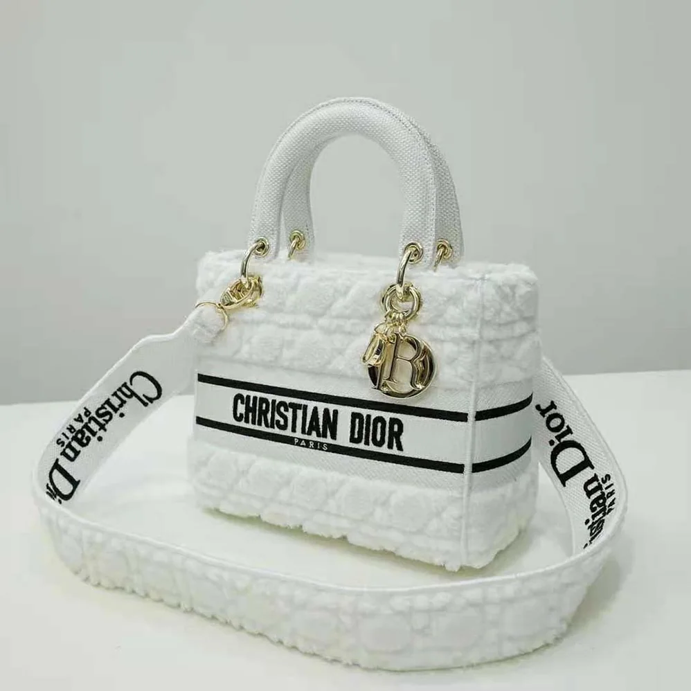 Dior Medium Lady D-lite Bag Latte Cannage Shearling for Women