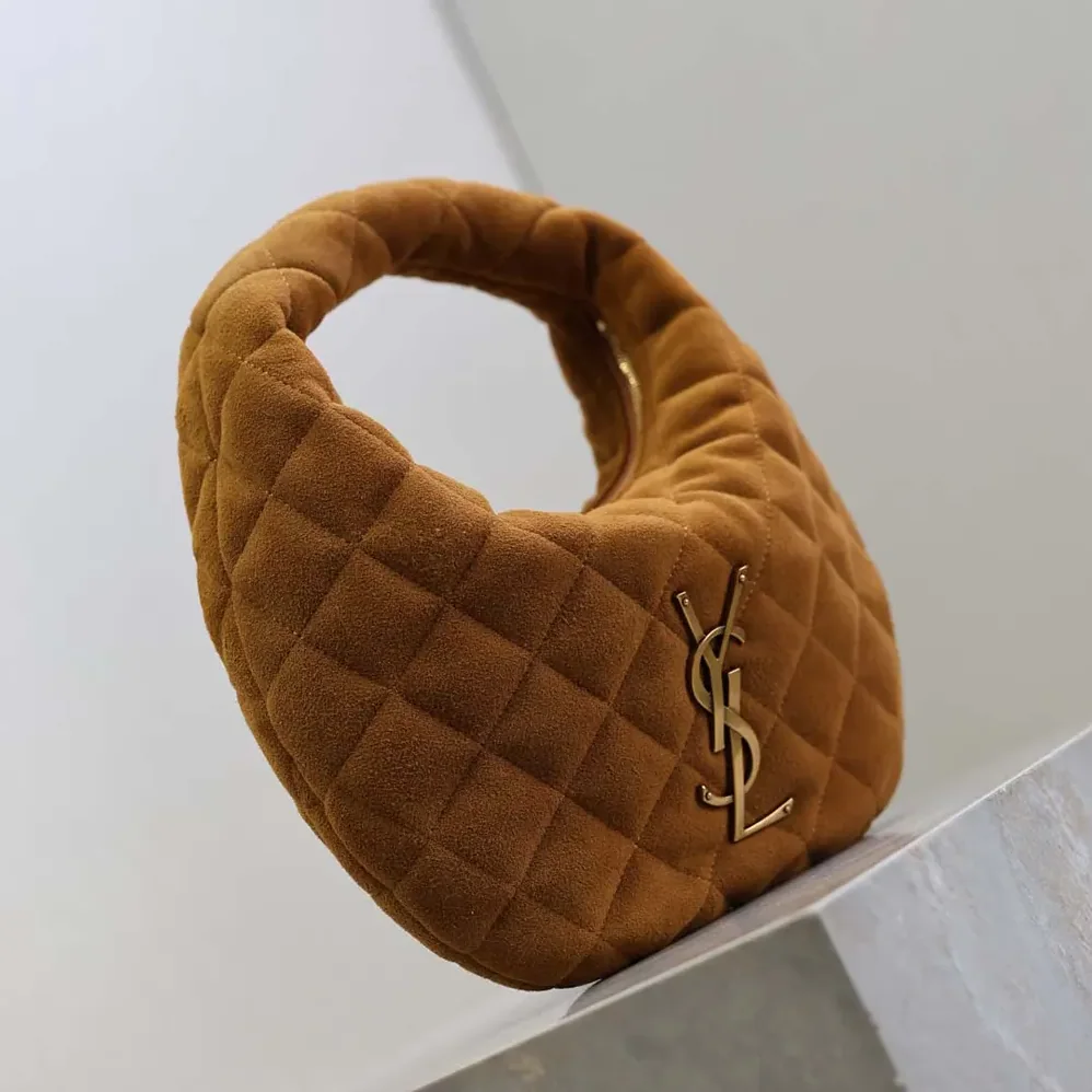 Saint Laurent YSL Icarino In Quilted Suede for Women in Brown Saint Laurent YSL Icarino In Quilted Suede for Women in Brown
