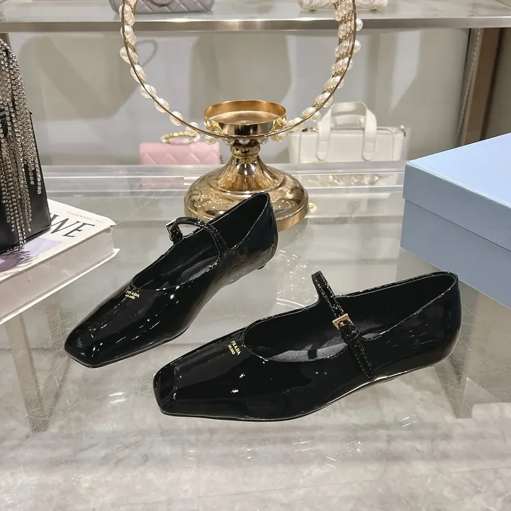 Prada Brushed leather Mary Jane ballerinas for Women in Black