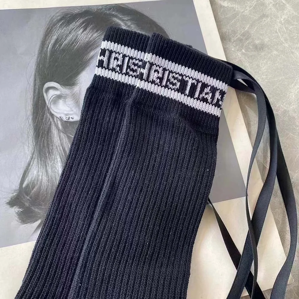 Dior Sporty High Socks White Black and Royal Cotton for Women Dior Sporty High Socks White Black and Royal Cotton for Women