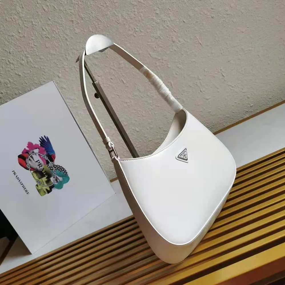 Prada Prada Cleo Brushed Leather Shoulder Bag for Women in White