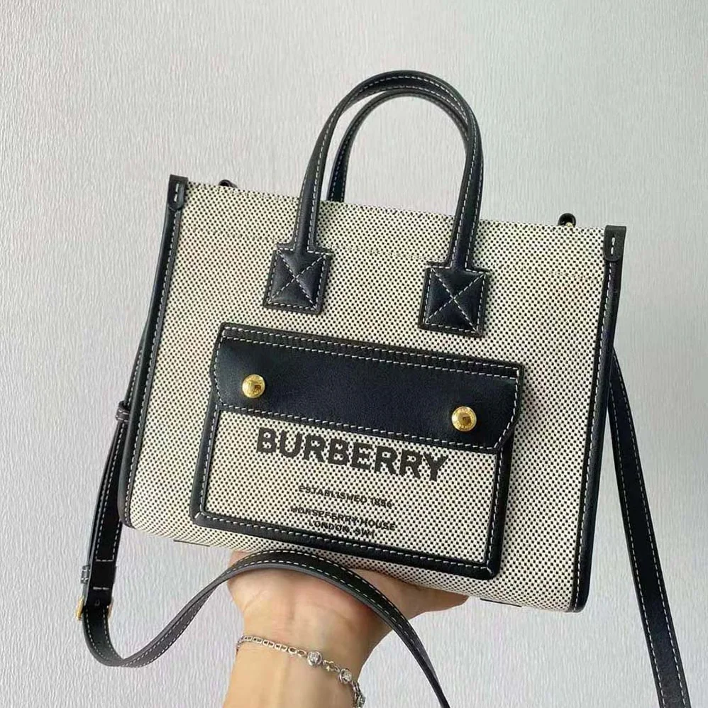 Burberry Mini Two-tone Canvas and Leather Freya Bag for Women in Silver Burberry Mini Two-tone Canvas and Leather Freya Bag for Women in Silver